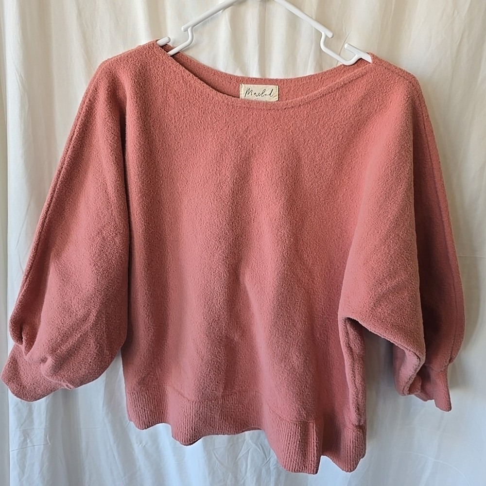 Marled Brand Pullover Sweater Pink With 3/4 Balloon Sleeves Fits M